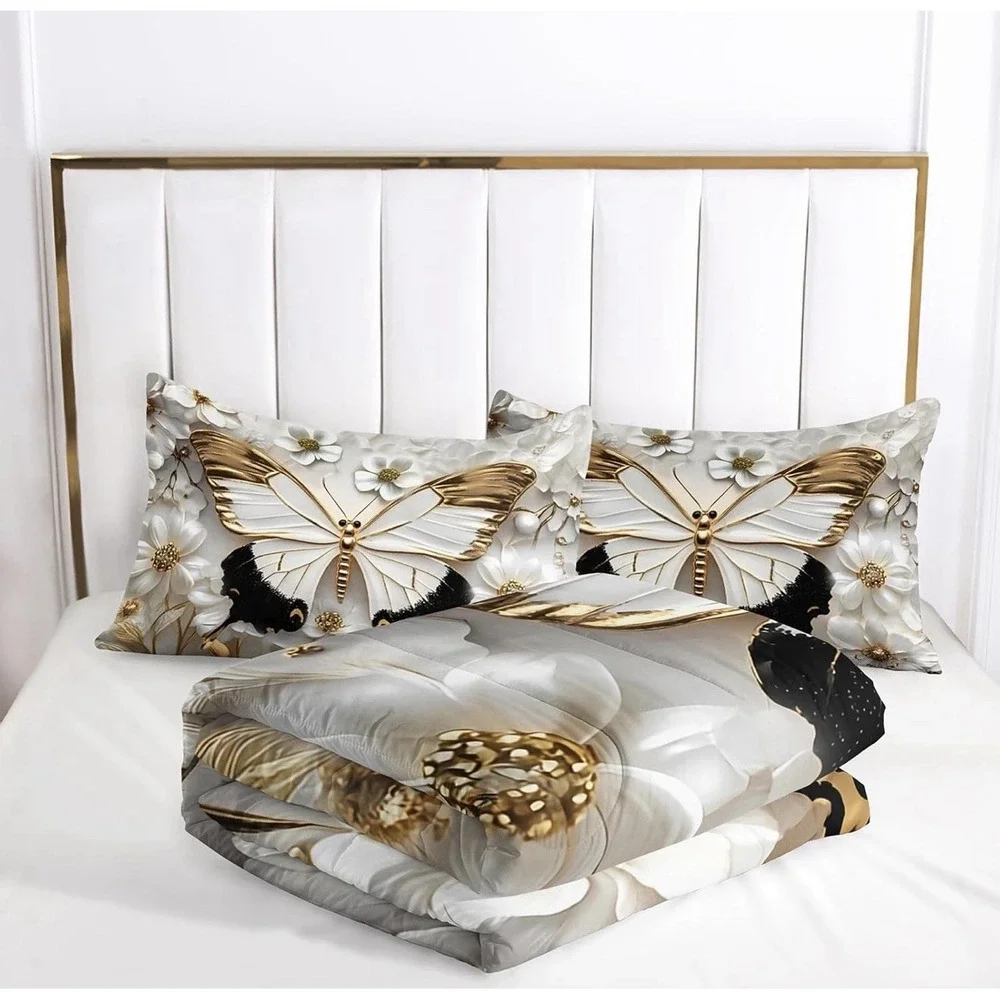 Black And White Butterfly Comforter Set Queen Size Gold Flower Butterfly Bedding
